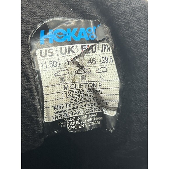 MMen's HOKA Clifton 9 Black/White Max Cushioned Size 11.5 D Running Sneaker - Picture 6 of 6